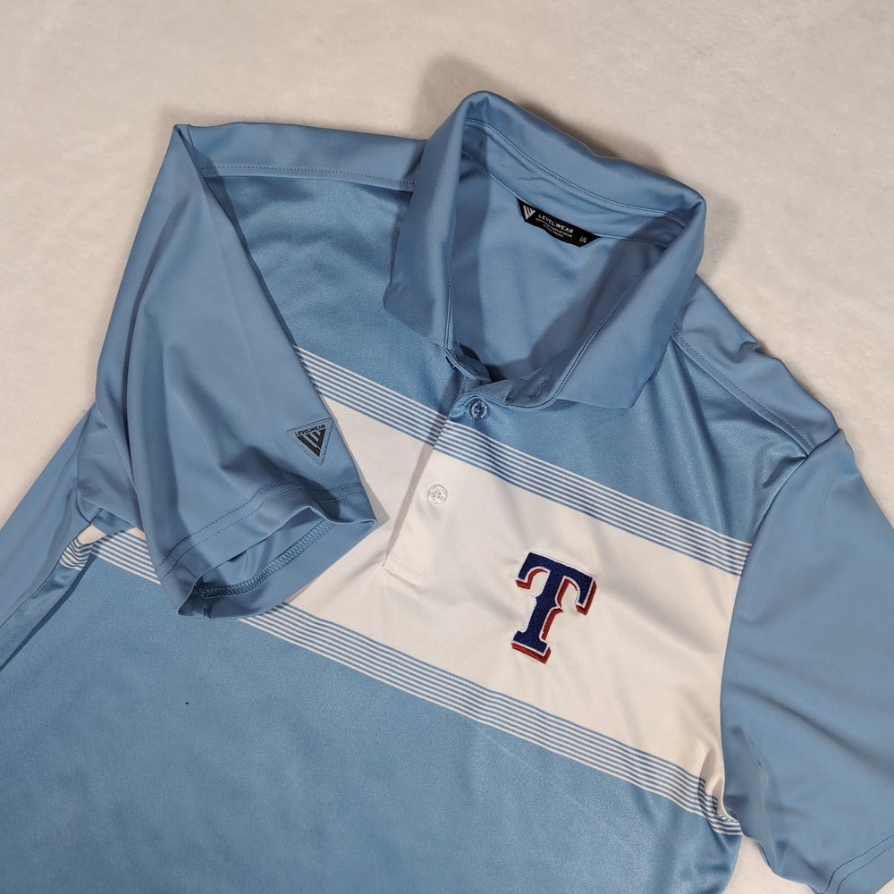 Levelwear Texas Rangers Polo Shirt Mens Large Light Blue MLB Striped Athletic